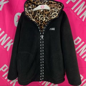 💗 VS PINK 💗Cheetah Leopard Fleece Black Jacket Coat Large